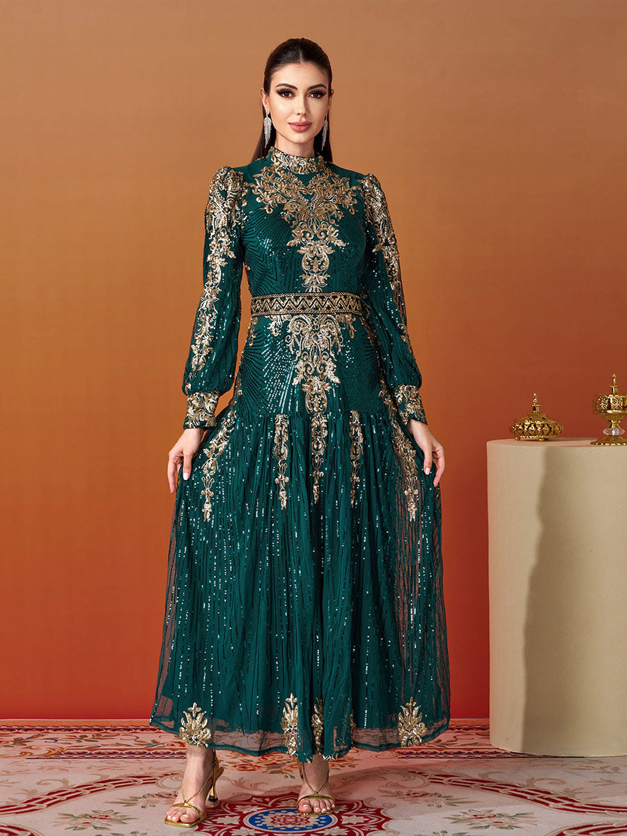 Lantern Sleeve Sequin Maxi Dress