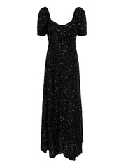 Light Yellow Puff Sleeve Sequin Maxi Dress