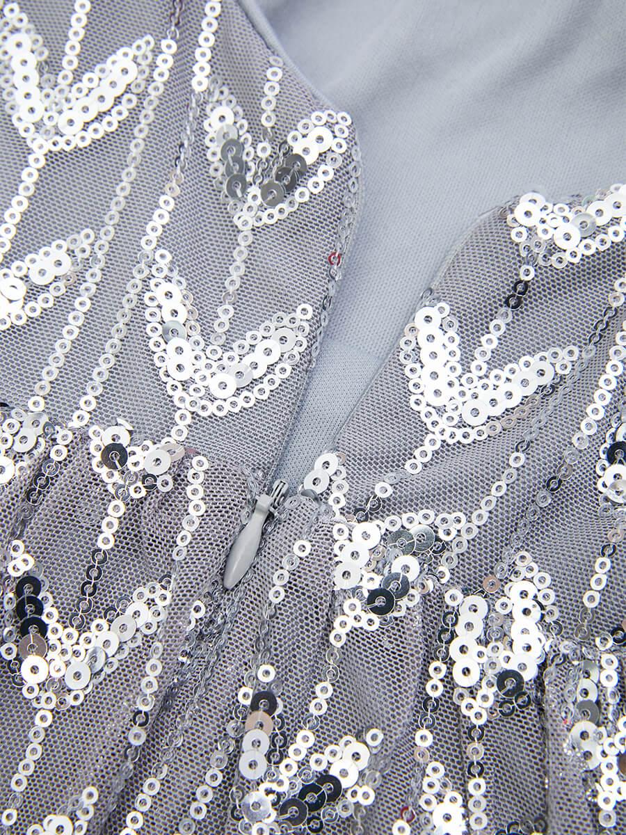 Bell Sleeve Backless Sequin Evening Dress