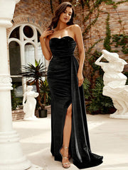 Strapless Velvet Maxi Prom Dress