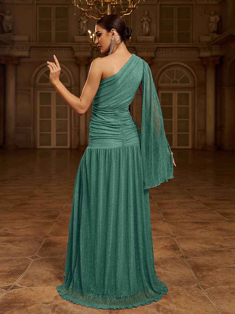 Green One Shoulder Split Prom Dress MCB0931