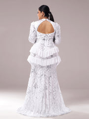 Plus Stand Collar Ruffled Irregular Hem Dress