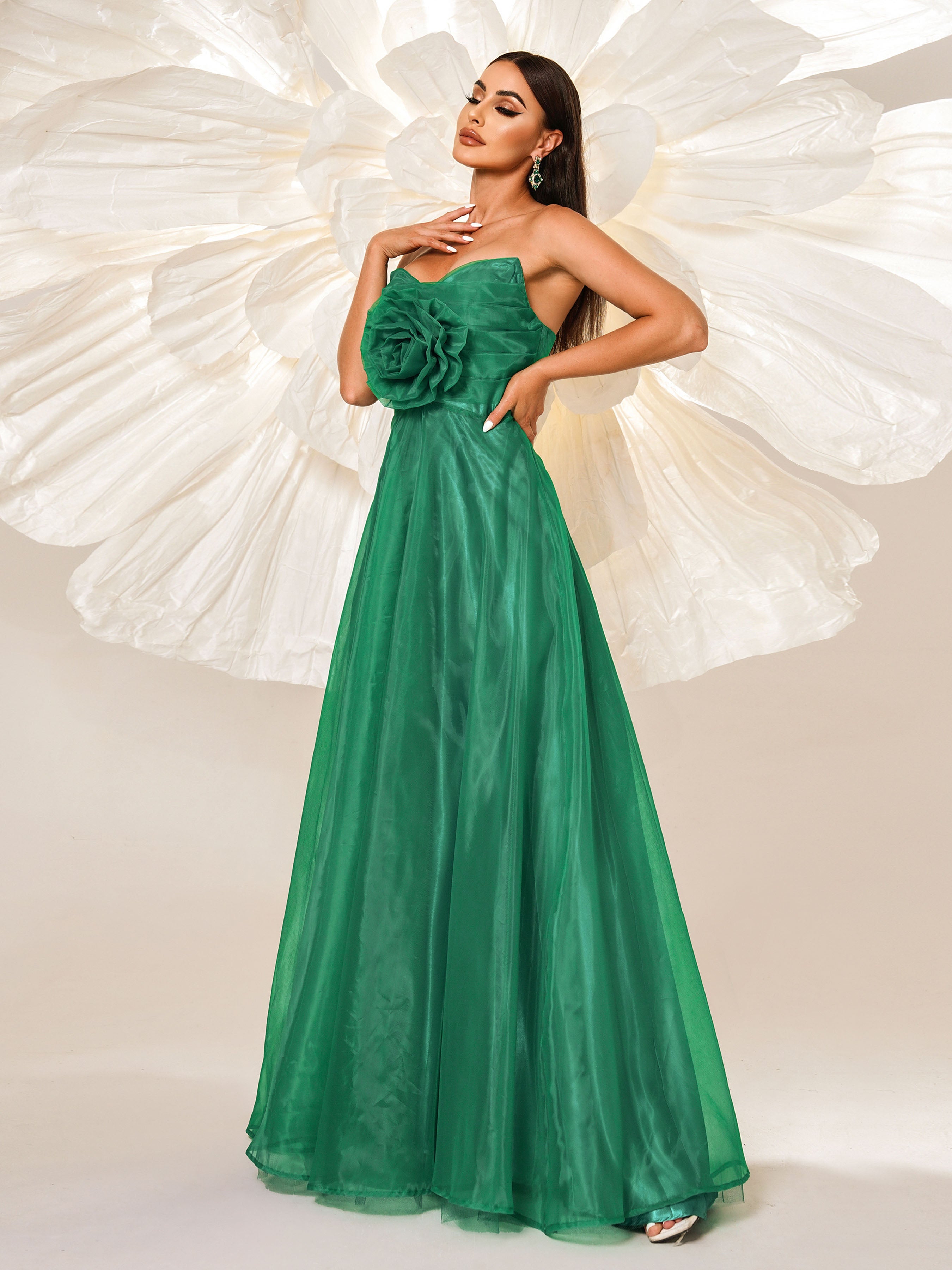 Floral Tube Top A-line Tulle Dress