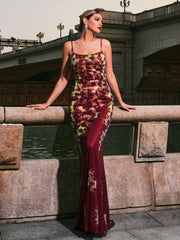 Spaghetti Leaf Sequin Mermaid Prom Dress
