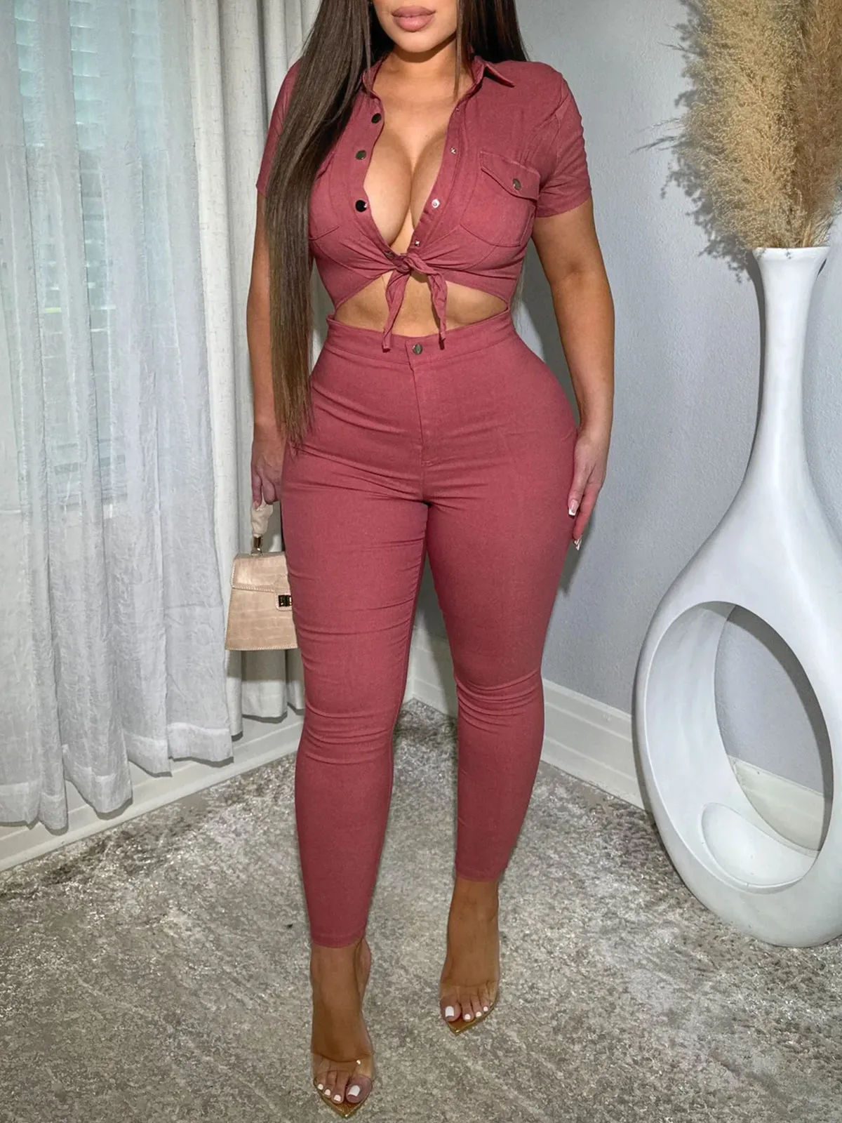 Skinny One Piece Romper Denim Jumpsuit