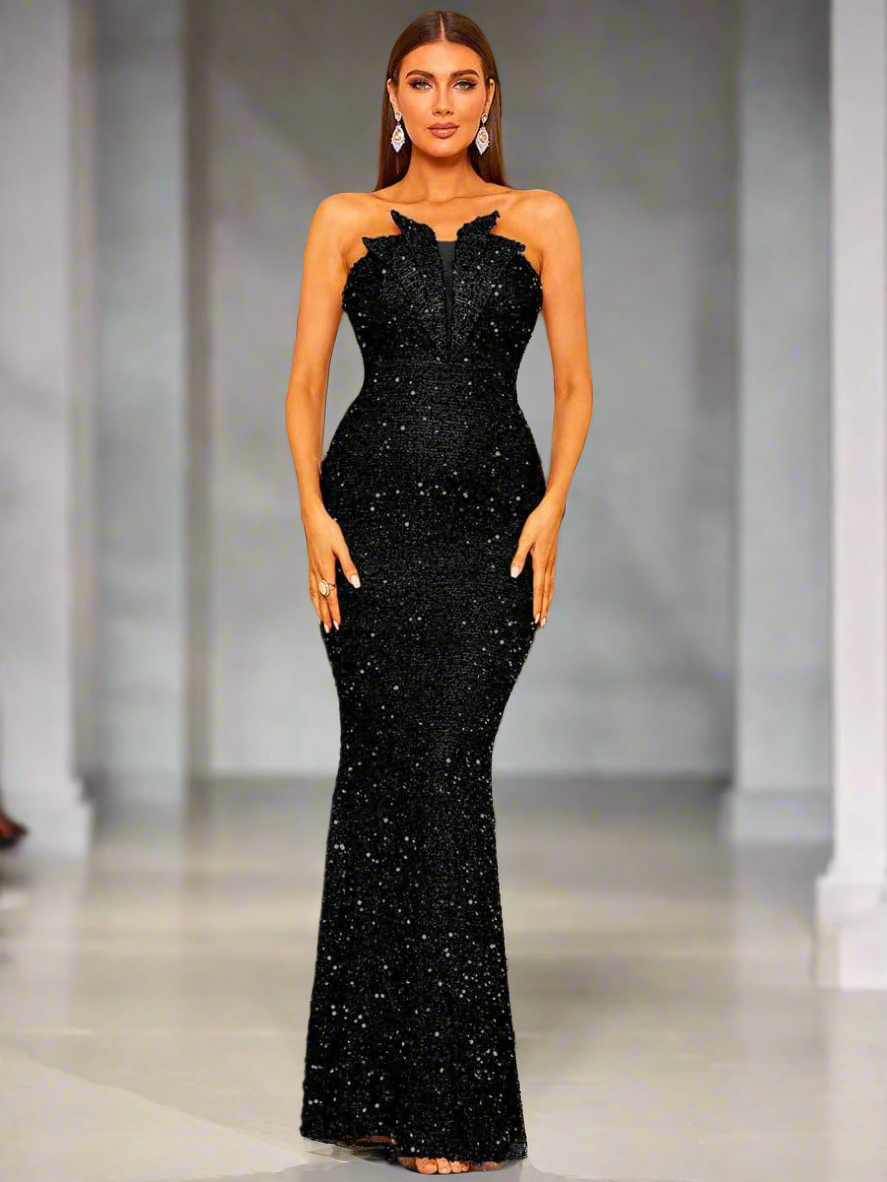 Strapless Folds Glitter Mermaid Prom Dress