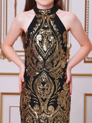Halterneck Damask Sequin Bodycon Mini Dress
