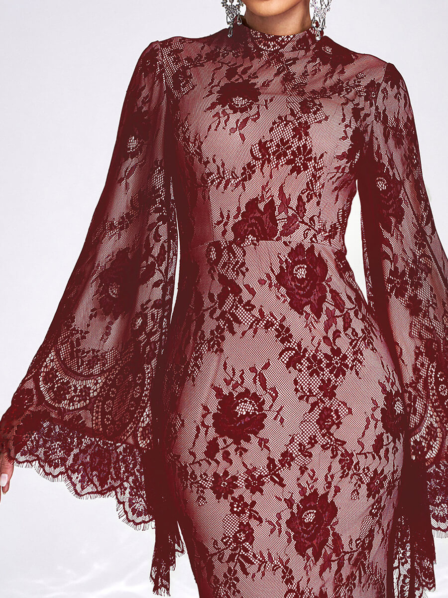 Long Sleeve Lace Evening Dress