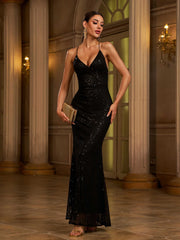 Black Butterfly Backless Sequin Cocktail Dress