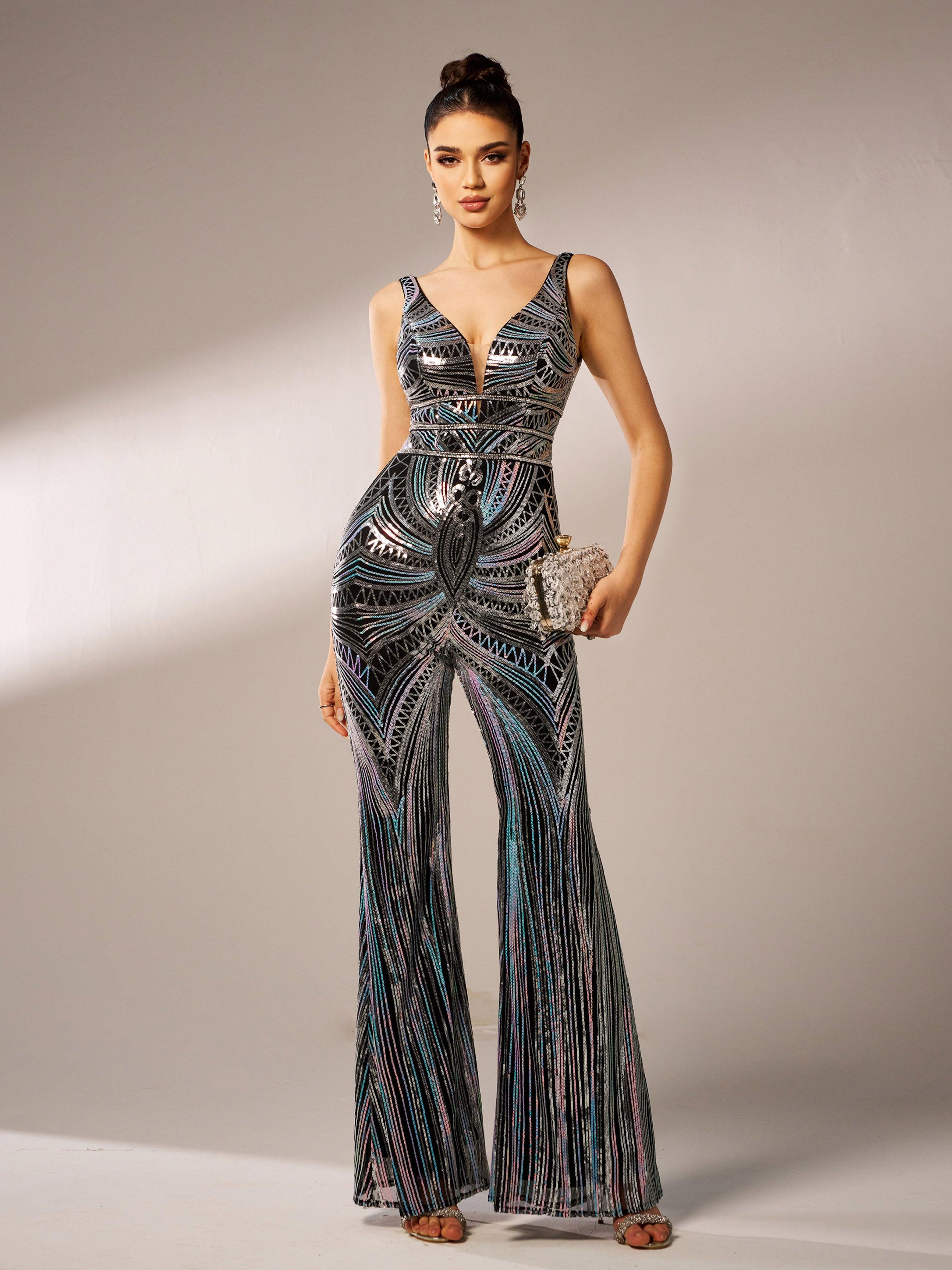 Sleeveless Cutout Sequin Jumpsuits