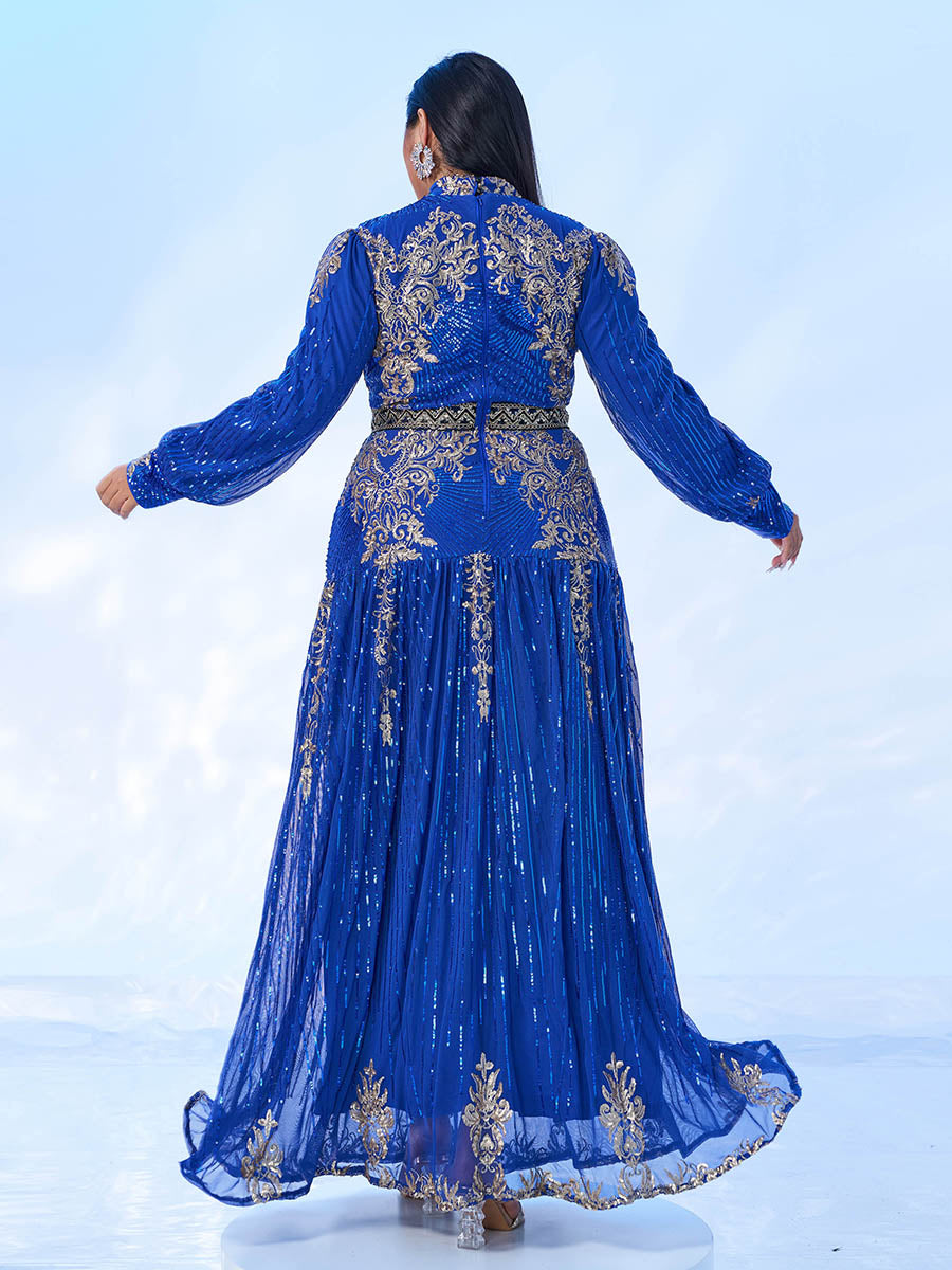 Plus Stand Collar Sequin A-line Dress