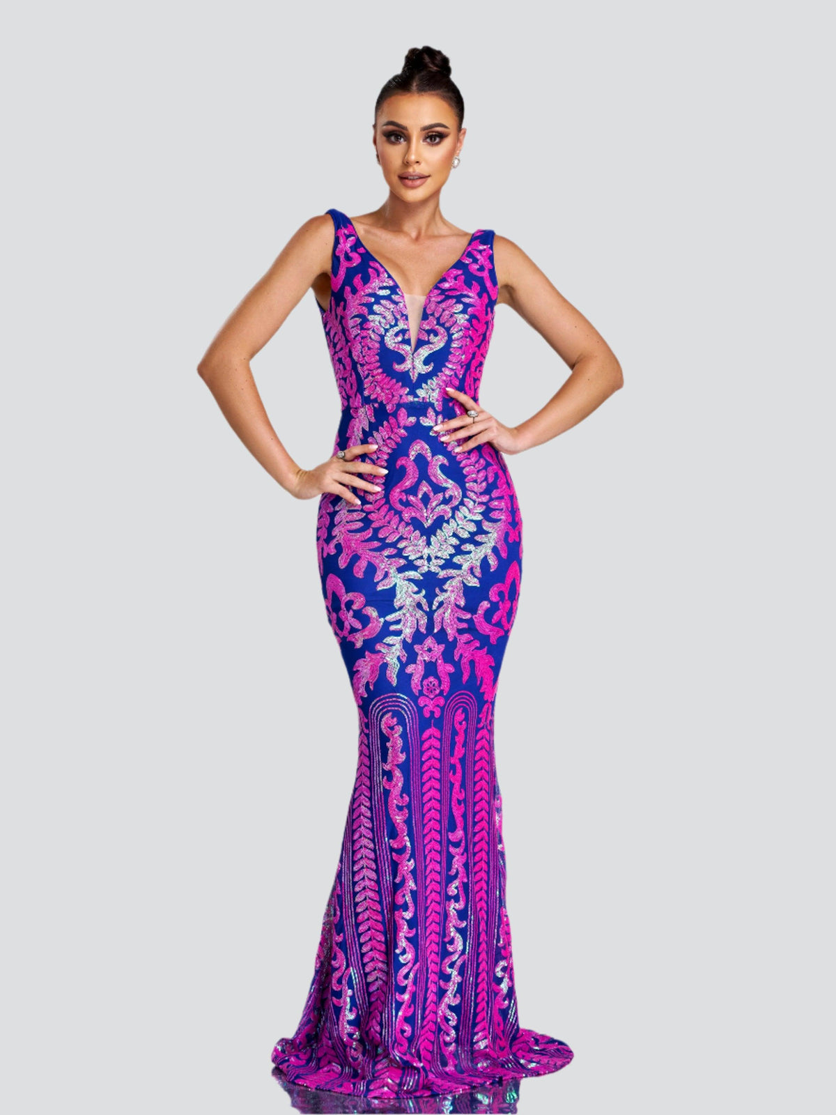 V Neck Sleeveless Tribal Sequin Black Dress