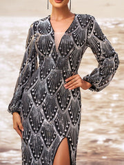 Black Sequin V-neck Split Evening Dress