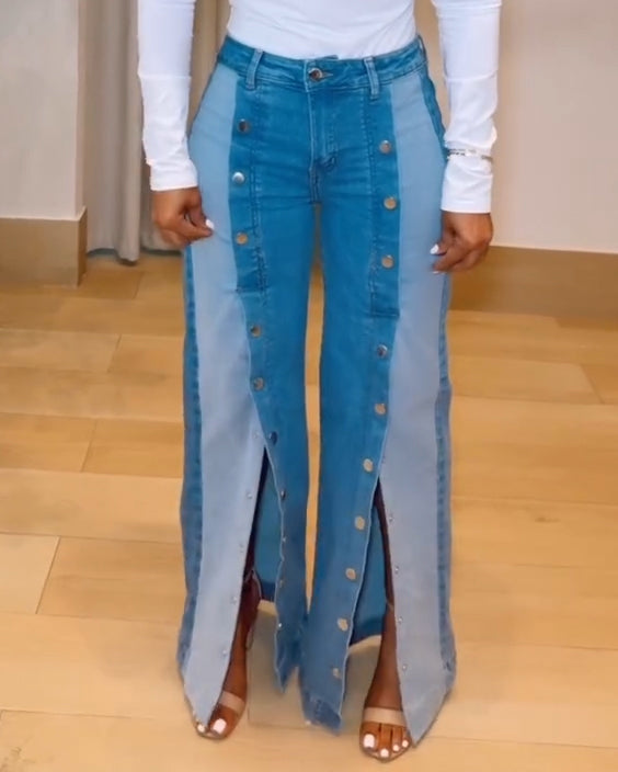 Wide-Leg Double-Breasted Jeans