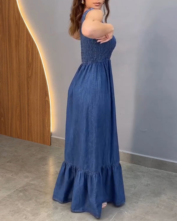 Off-the-Shoulder Slimming Denim Dress