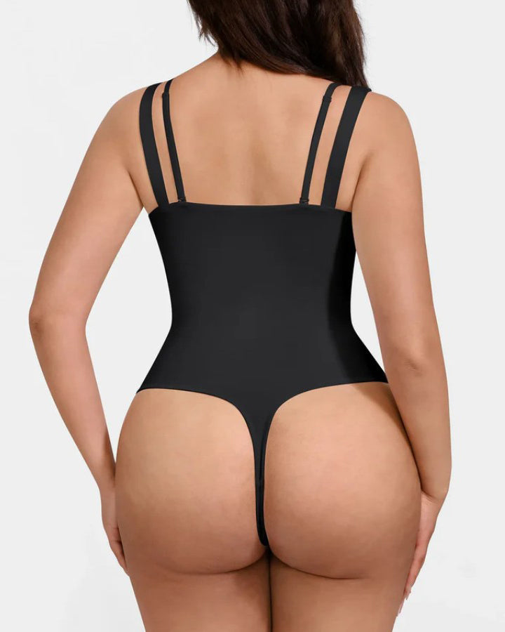 Lace-Trimmed Deep V Thong Slimming Bodysuit