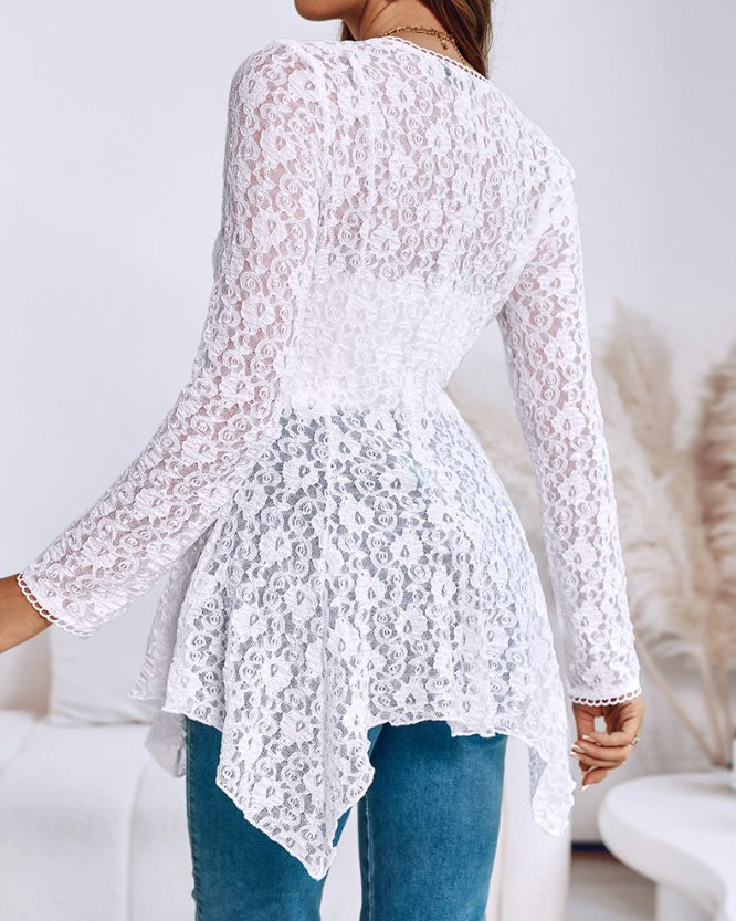 Hollow Lace Long-Sleeved Top