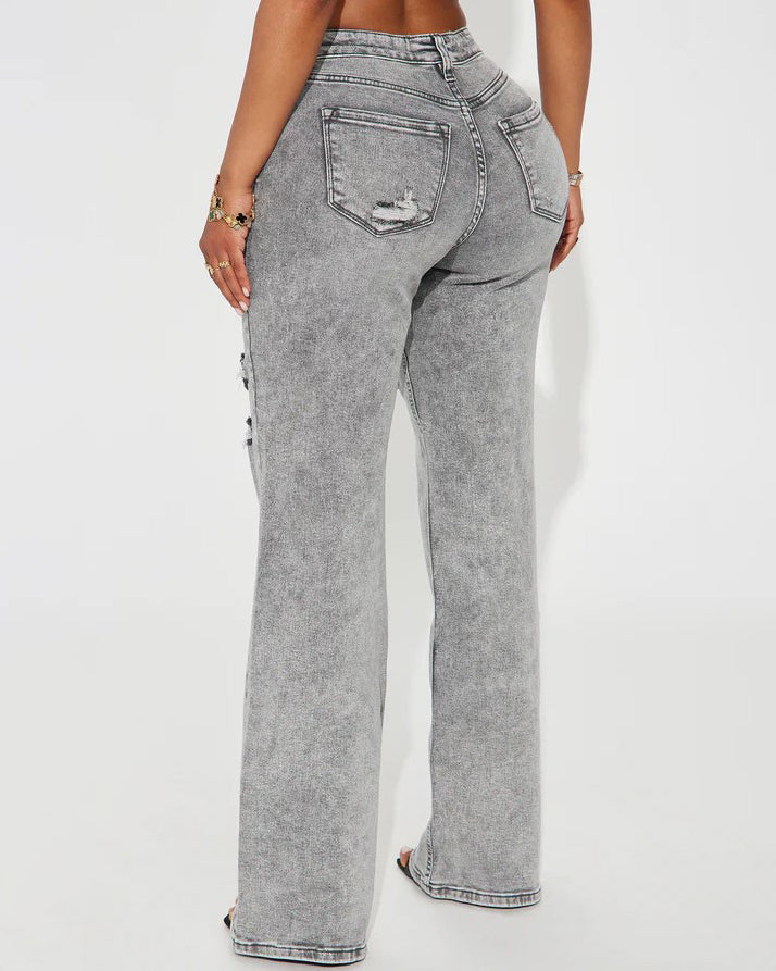 Ripped High-Waist Wide-Leg Jeans
