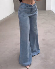 High-Rised Sparkling Rhinestones Wide-Leg Jeans