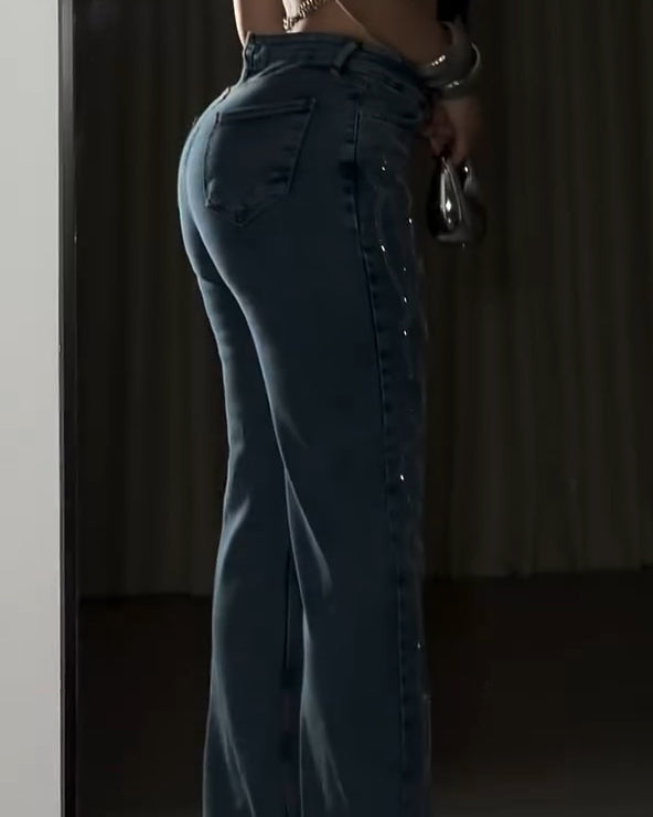 Rhinestone Straight Leg Jeans
