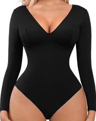 Slimming V Neck Shaping Thong Bodysuit