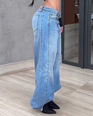 High-Waisted Raw-Edge Wide-Leg Jeans