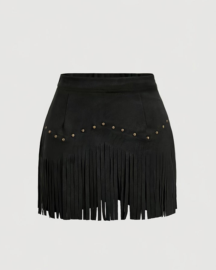 Rivet Tassel Faux Leather A-Line Skirt