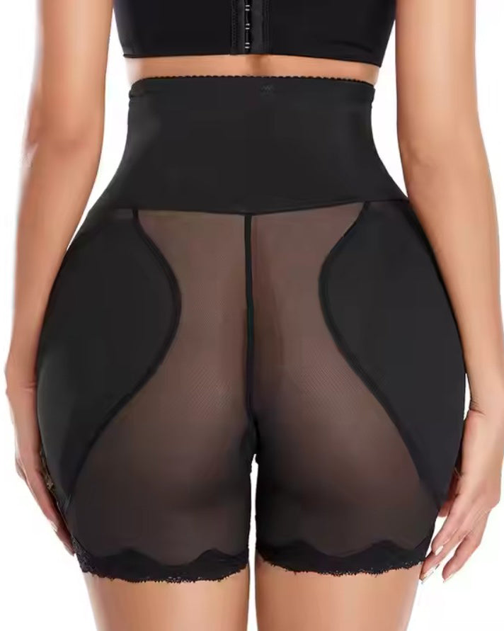 Lace Sheer Mesh Hip-Lifting Shorts with Padded