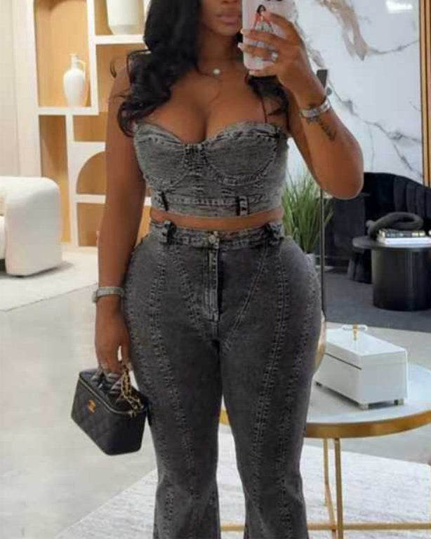 Bandeau Slim Fit Denim 2-Piece Set