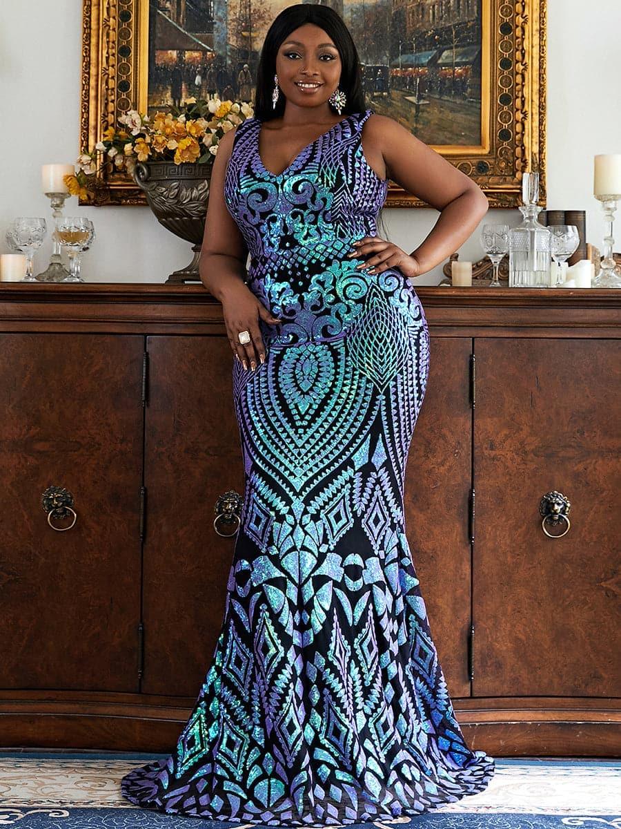 Plus Zip Back Sequin Formal Dress