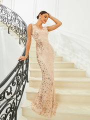 V Neck Sequin Bead Chain Mermaid Dress