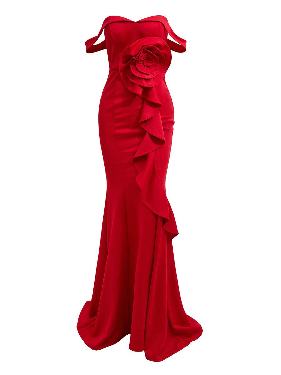 Off Shoulder Ruffled Evening Dress