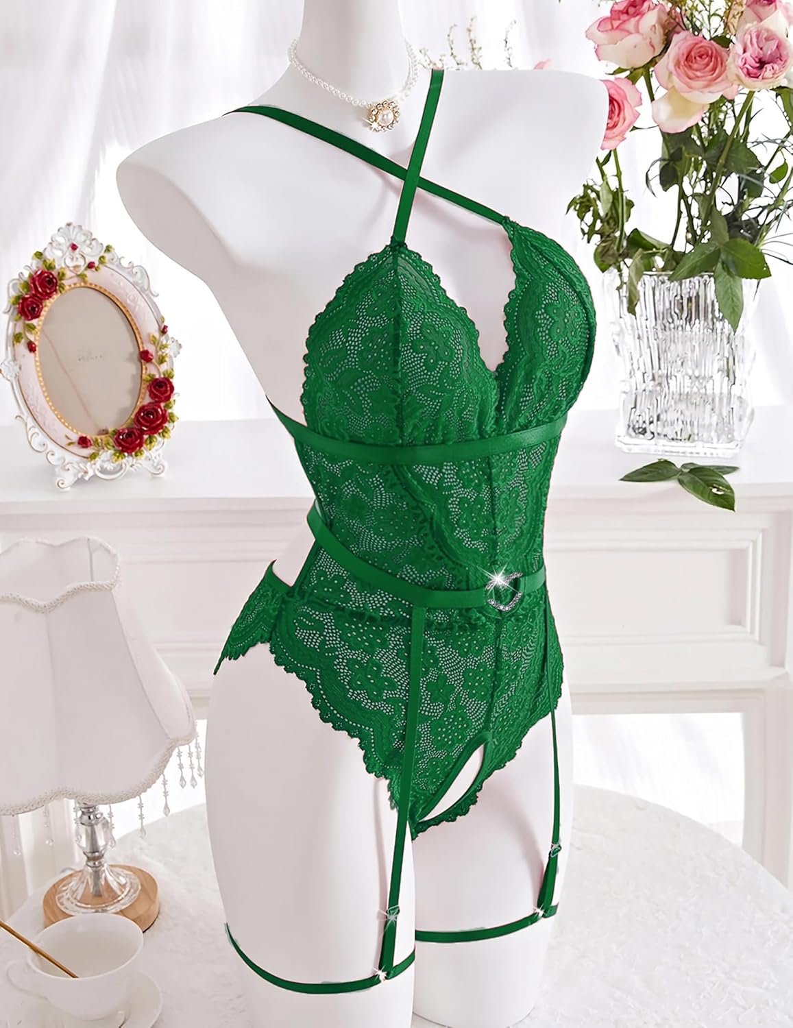 Lace Crotchless Bodysuit with Garter Belt