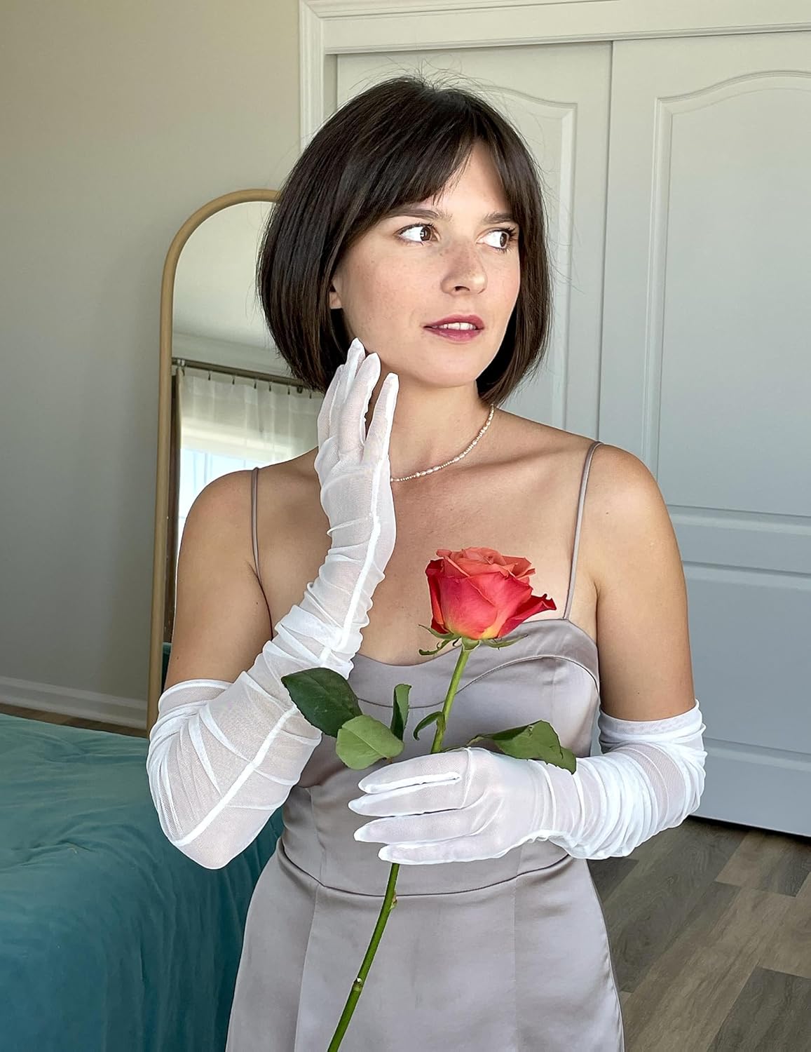 1920s Long Sheer Gloves Tulle Mesh Gloves