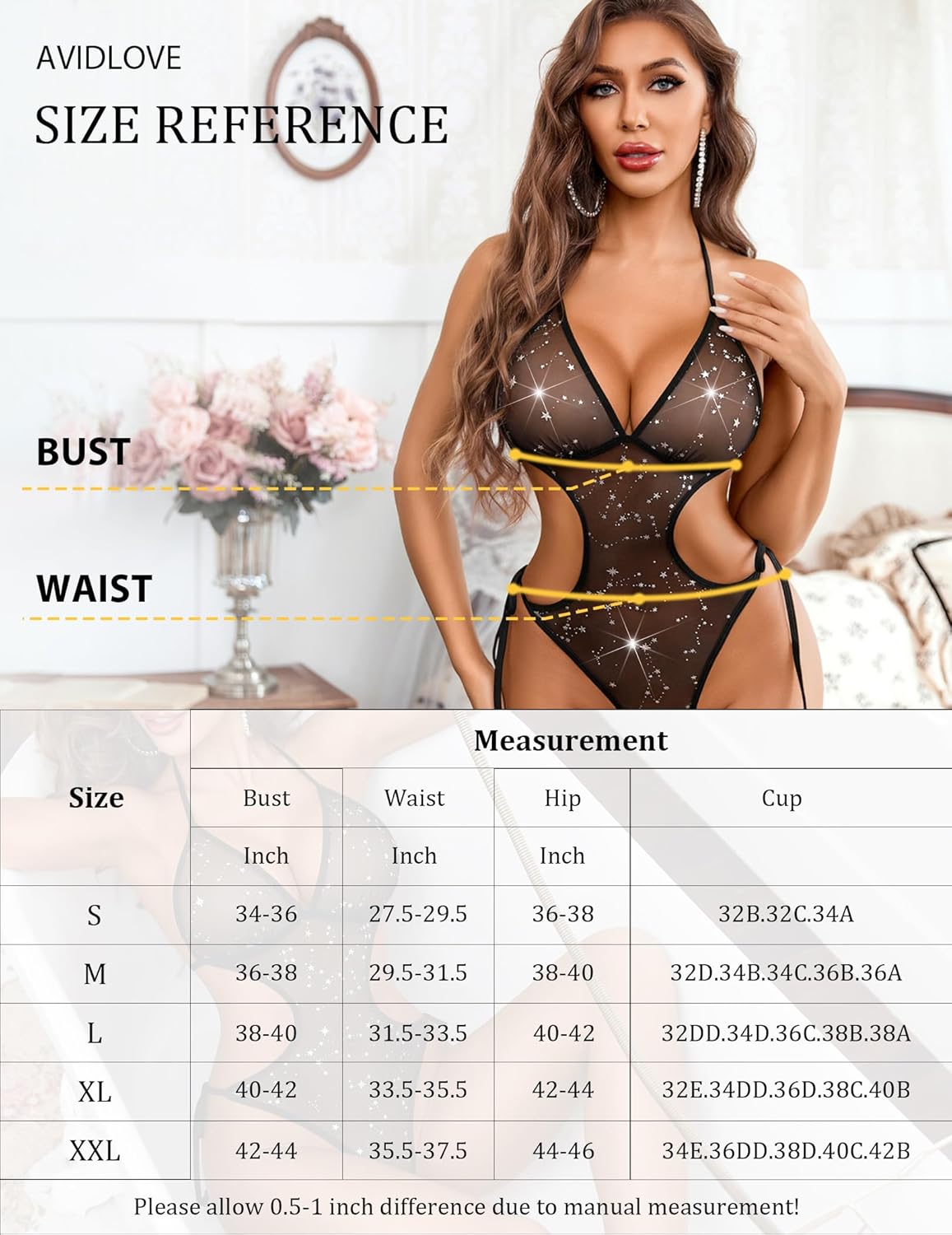 Deep V Teddy Lingerie Mesh Cut Out Bodysuit