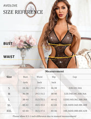 Deep V Teddy Lingerie Mesh Cut Out Bodysuit