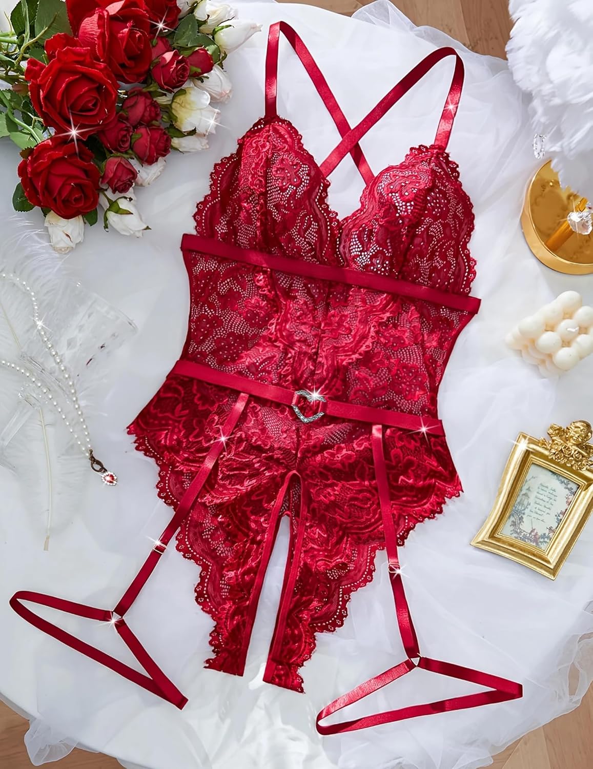 Lace Crotchless Bodysuit with Garter Belt