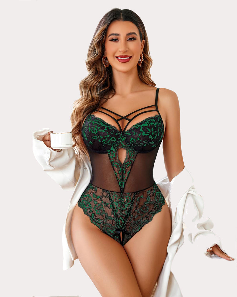 Lace One Piece Criss Cross Bodysuit