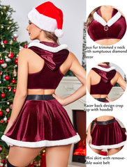 2 Piece Crop Top Mini Skirt Set With Hooded
