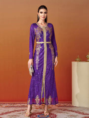 Long Sleeve Purple Sequin Dress