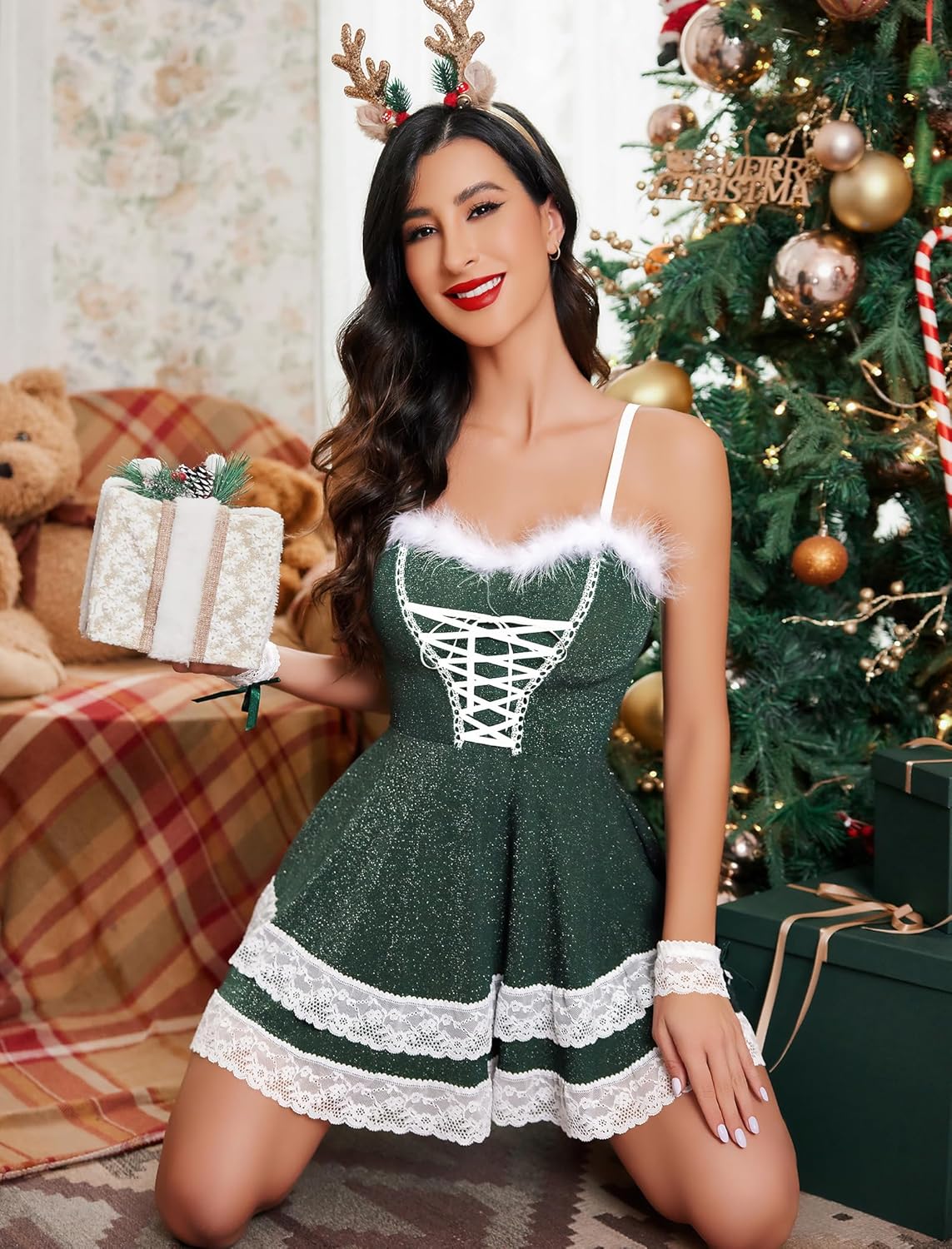 Christmas Dress V Neck Party Dress