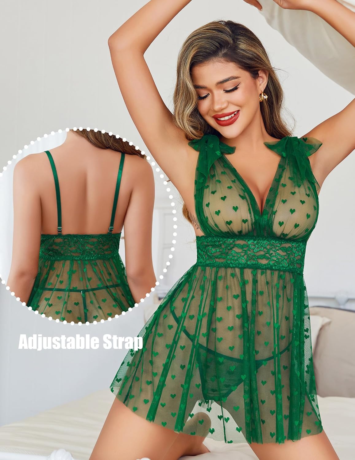 Sheer Mesh Lace Babydoll V Neck Nighty