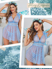 Sheer Mesh Lace Babydoll V Neck Nighty