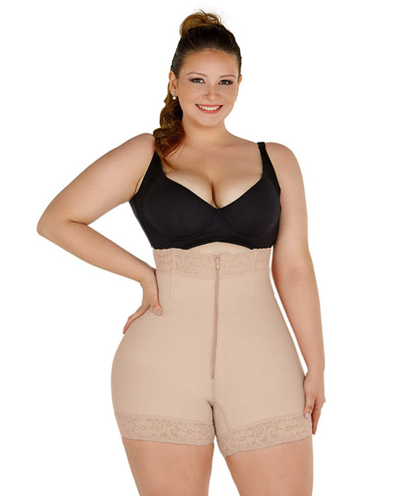 High Waist Front Zipper Booty Shaper Colombian Shapewear Short