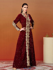 Long Sleeve A-Line Sequin Maxi Dress