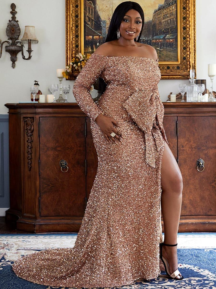 Plus Size Bow Knot Split Formal Dress