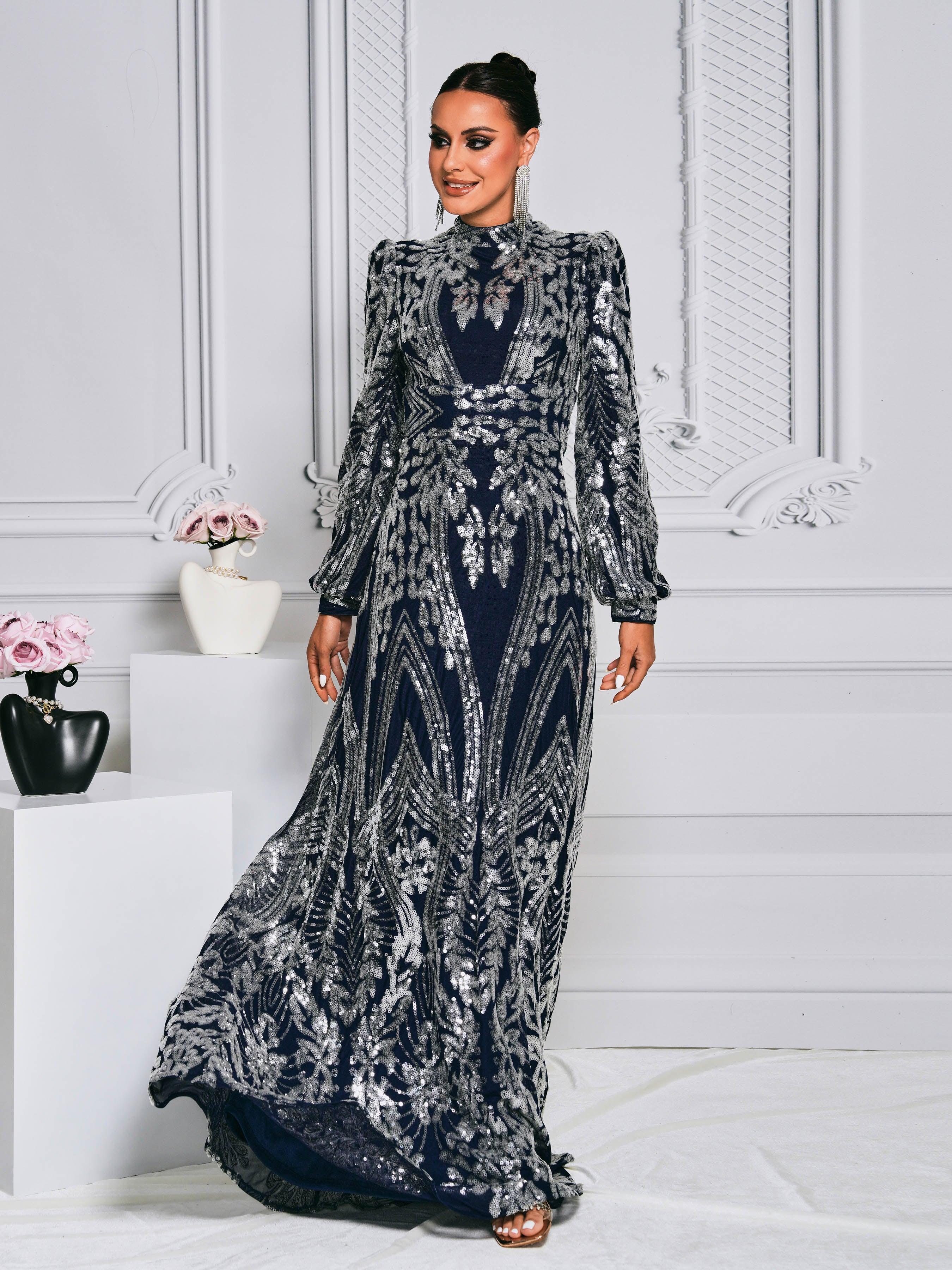 Long Sleeve Sequin Traditional Dress