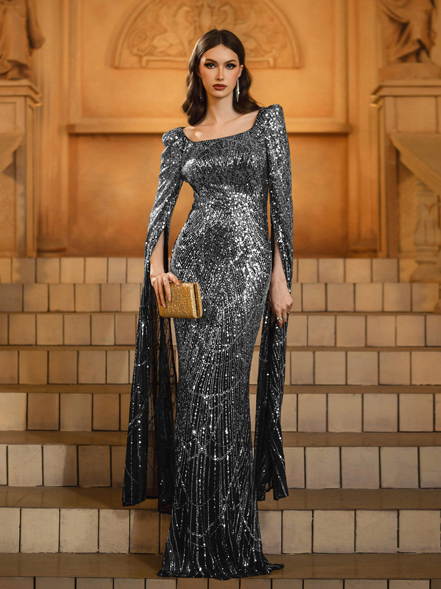 Silver Shimmer High Waist Formal Dress