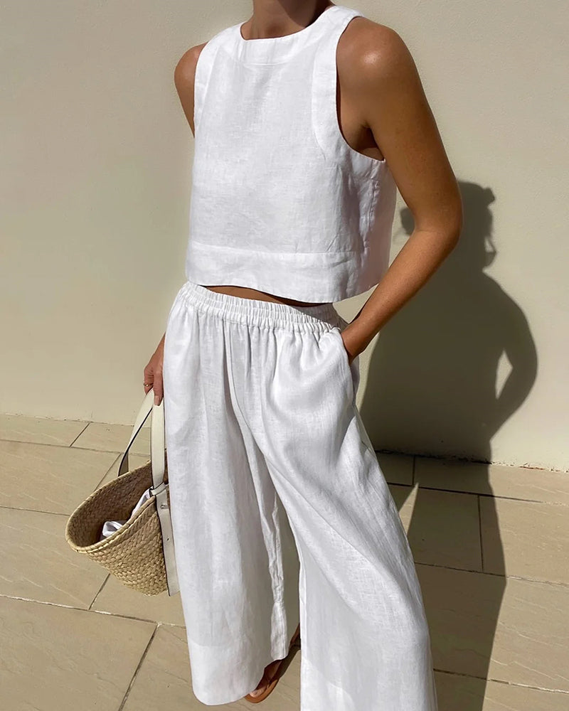 Crop Tops Wide Leg Pants Set