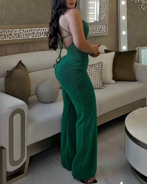 Shiny Slim Fit Wide Leg Jumpsuit